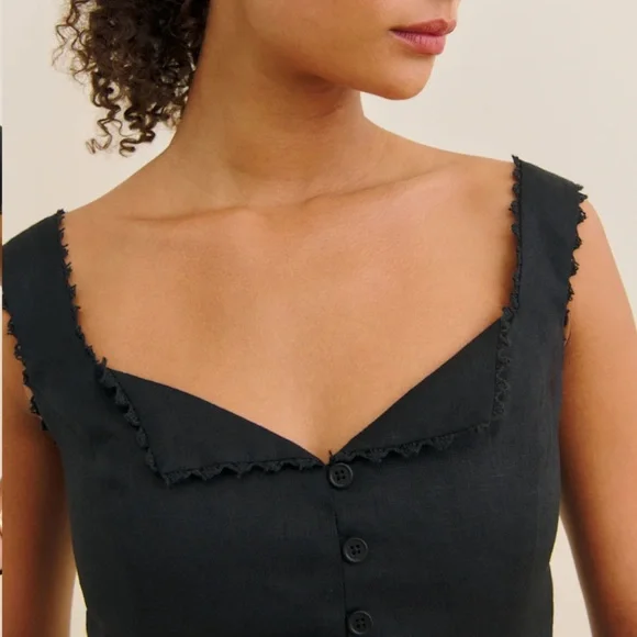 Reformation Viola Linen Top Black - Picture 2 of 7